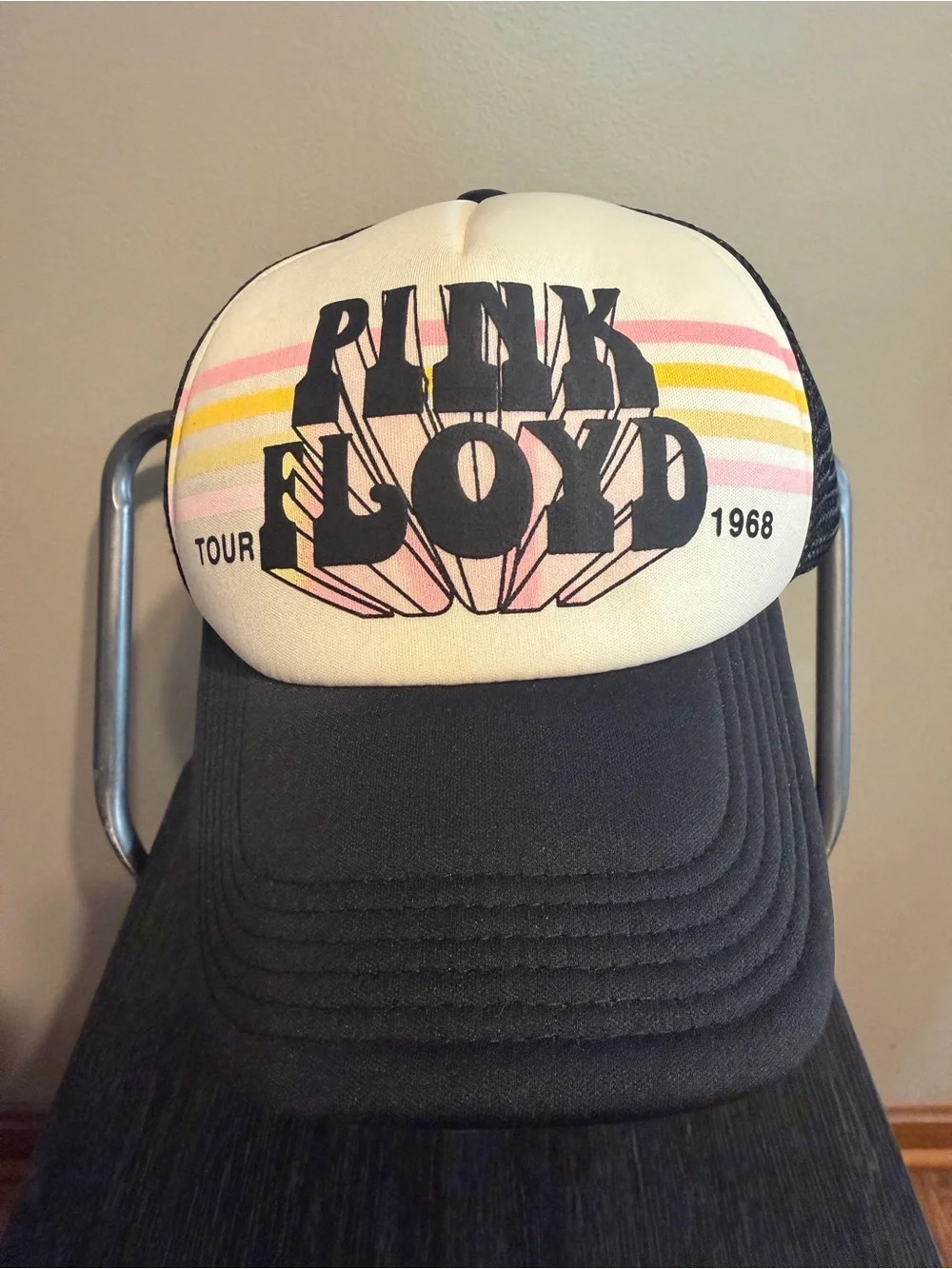Pink Floyd Tour 1968 Trucker Hat Black Mesh Snapback Retro Band Graphic Cap
